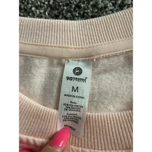 90 Degree by Reflex Sweatshirt Womens M Pink Tie-Front Crew Neck Pullover - Image 4