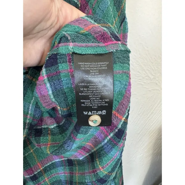 Anthropologie Pilcro Cropped Puff-Sleeve Soft Crinkle Green Plaid‎ Blouse Small - Image 9