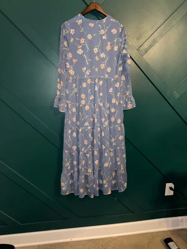 Patrons of Peace Dusty Blue Floral Tie-Front Maxi Dress - Image 3