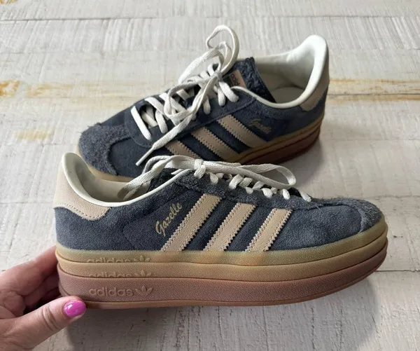 Adidas Gazelle Bold size 6 Grey/Magic Beige/Gum Platform Sneakers Suede Runs Big - Image 12