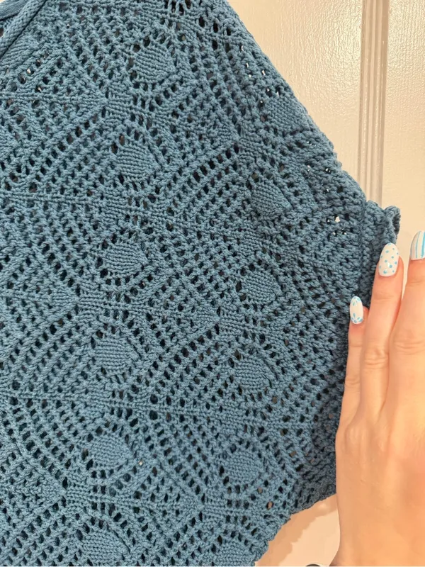 Sonoma Teal Crochet Knit Short Sleeve Top​ - Image 3