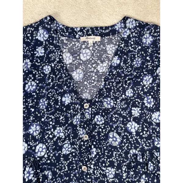 Madewell Alexandra Button-Front‎ Mini Dress blue floral S Pockets - Image 5