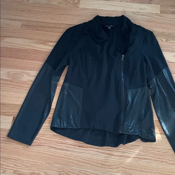 Jessica Simpson Moto Jacket Womens Medium Black Faux Leather Zip Up Casual - Image 4