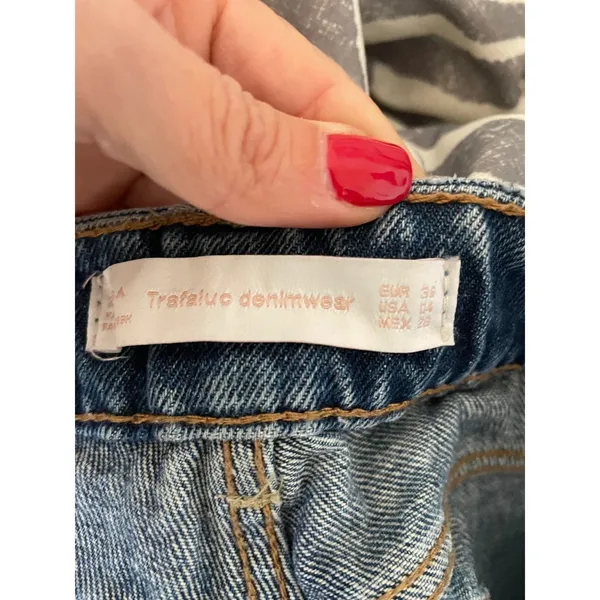 Zara Art is Easy Cut Off Distressed Denim Shorts Blue Pink Size 4 - Image 5