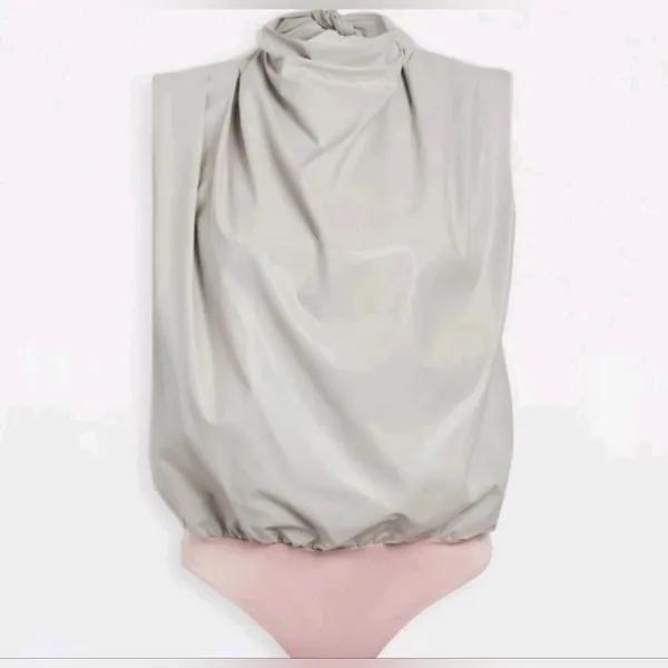 Amanda Uprichard Cream Sleeveless Draped Bodysuit Faux Leather NWOT - Image 3