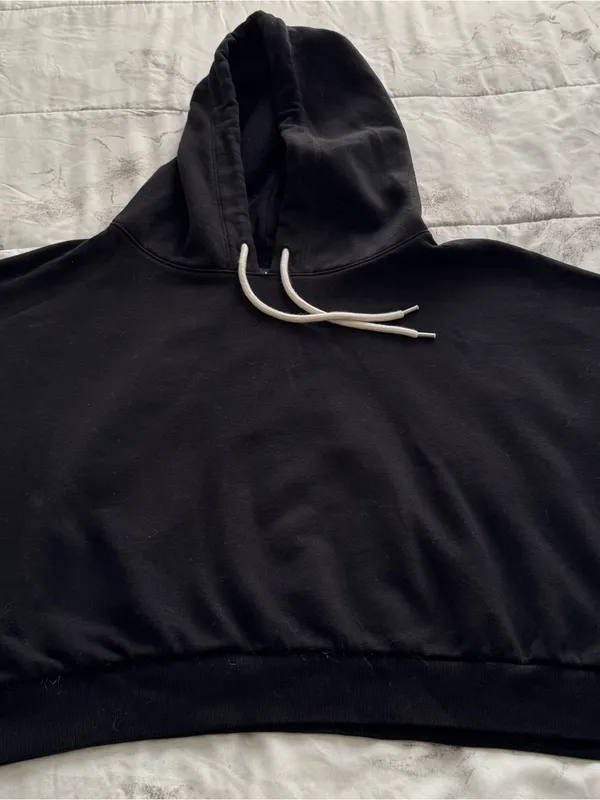 GAP Black cropped fleece Hoodie Sweater with White Drawstrings, size XL casual - Image 12