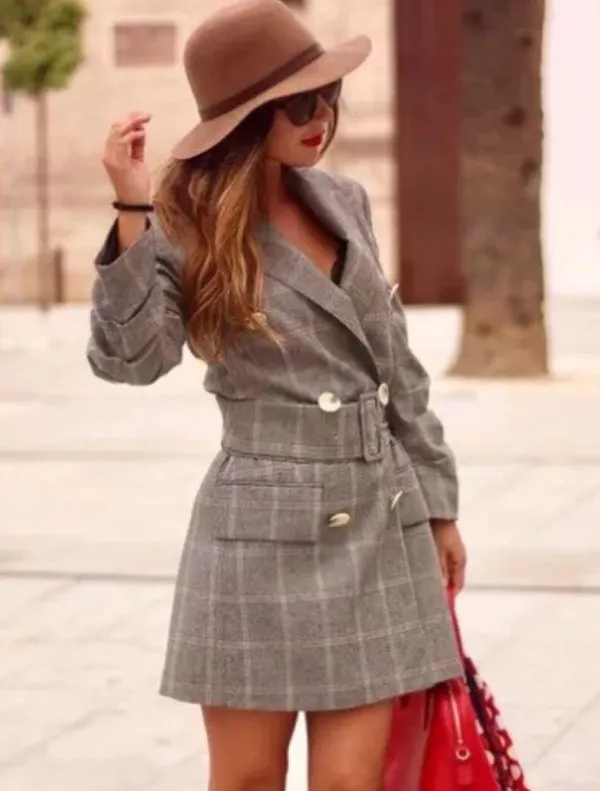 Zara Checked Dress Blazer Coat Jacket Fabric Belted Size S NEW - Image 10