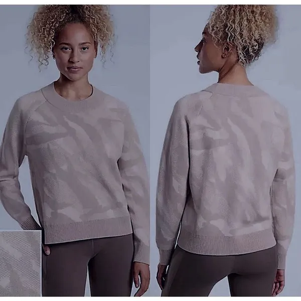 Athleta Multicolor Abstract Textured Crew Neck Pullover Sweater Women‎ L Cream - Image 2