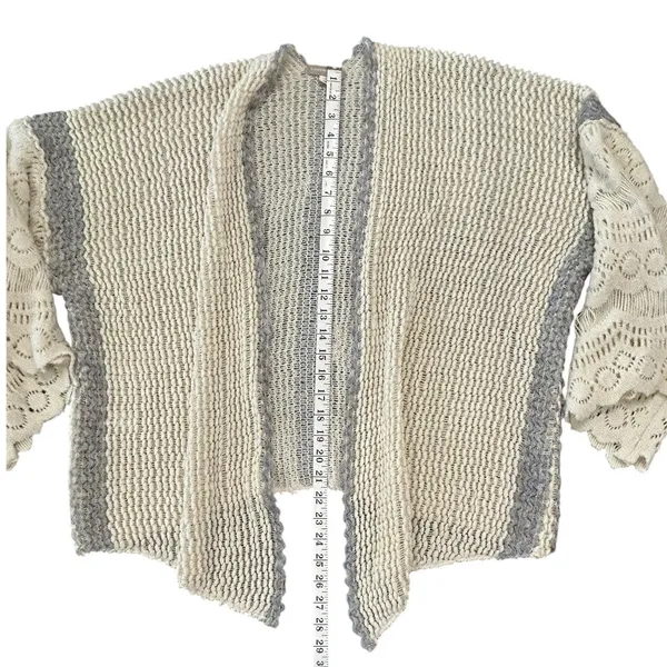 Anthropologie Crochet Bell Sleeve Cardigan Cream Gray Boho Oversized Knit - Image 4