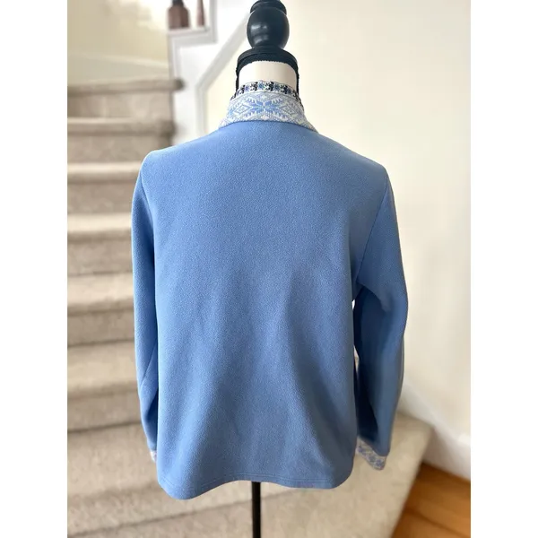 Vintage L.L. Bean Blue Nordic Edelweiss Printed Zippered Fleece - Image 2