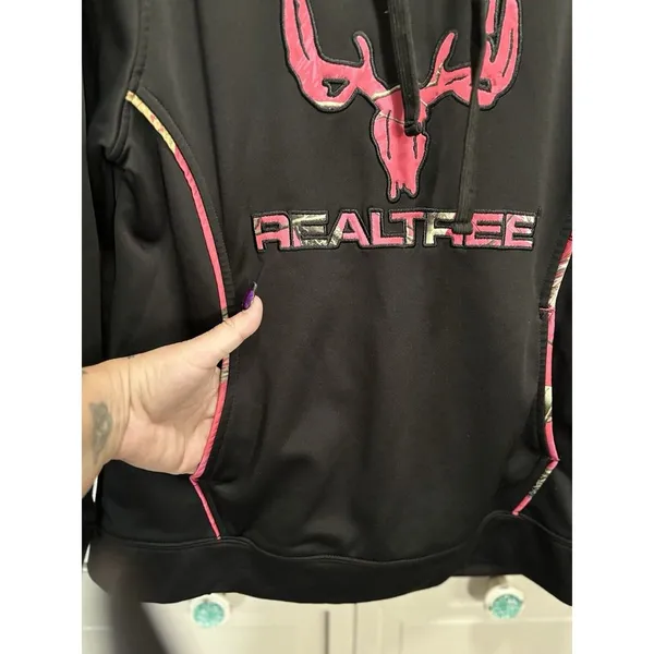 Realtree Black/Pink Pullover‎ Long Sleeve Hoodie Logo Graphic No Tag Size Medium - Image 4