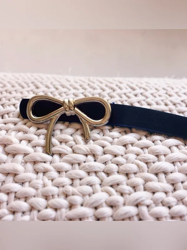 Black Faux Leather Bow Belt Gold Buckle Women’s Coquette - Image 8