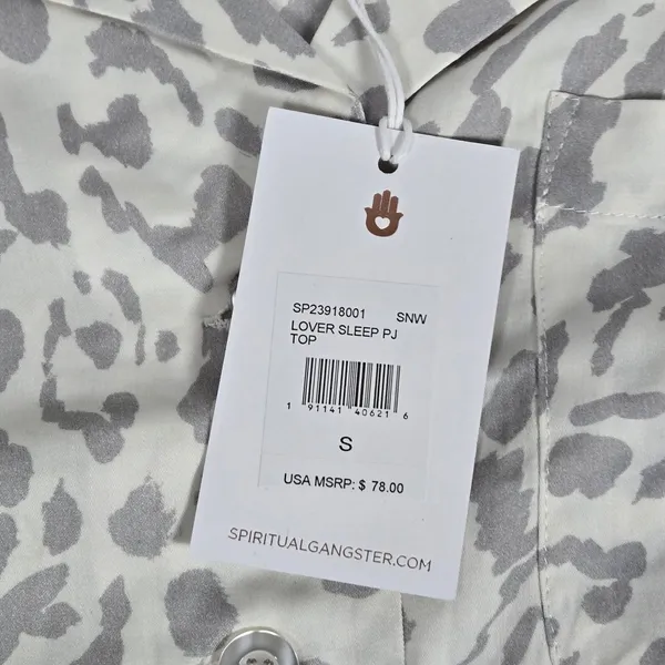 Spiritual Gangster hOMe Lover State of Mind Leopard Print Pajama‎ Top S NWT - Image 5