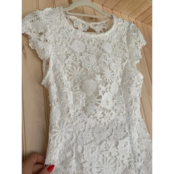 Lulus Romance Language White Backless Lace Dress Open Back Classy Lacey Medium - Image 4