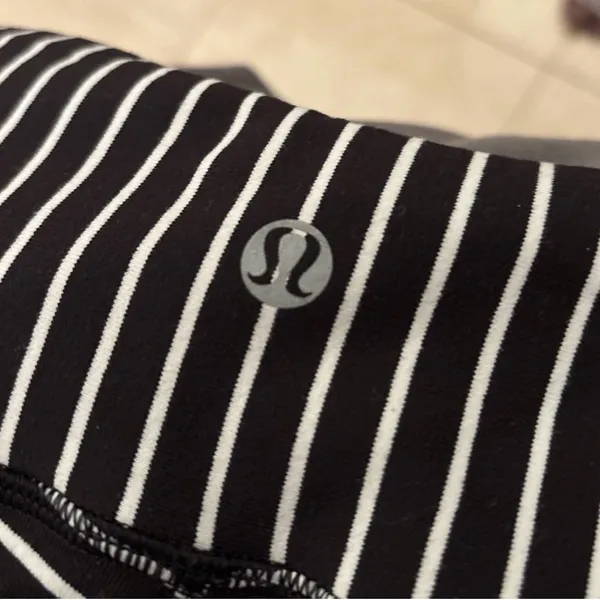 Lululemon Athletica Black and White Striped Leggings - Image 3