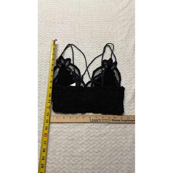 Free People Adelia Black Floral Lace Smocked Back Strappy Bralette Top Small - Image 3