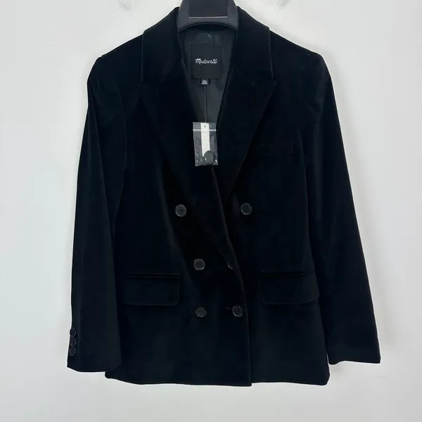 Madewell Peak-Lapel Double-Breasted Blazer in Velvet Classic Black XXS NWT - Image 7