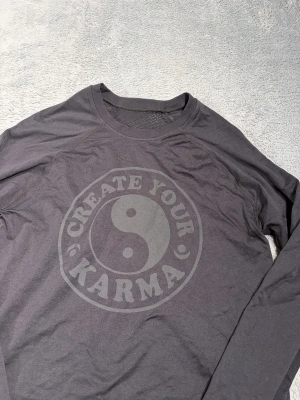 Spiritual gangster Black Create Your Karma Yin Yang Cropped Long Sleeve Top XS/S - Image 5