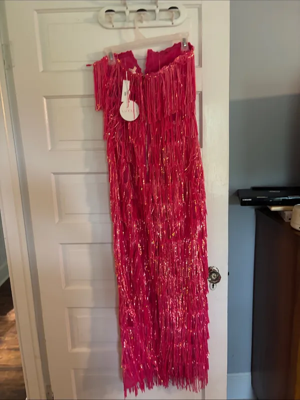 Luxxel Bright Pink Fringe Sequin Maxi Dress - Image 3