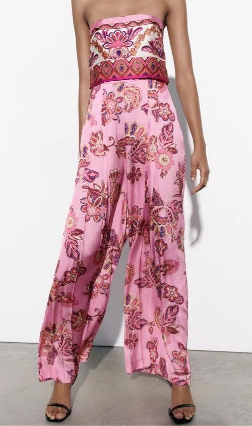 Zara jumpsuit romper wide leg sleeveless boho floral summer vacation casual - Image 11