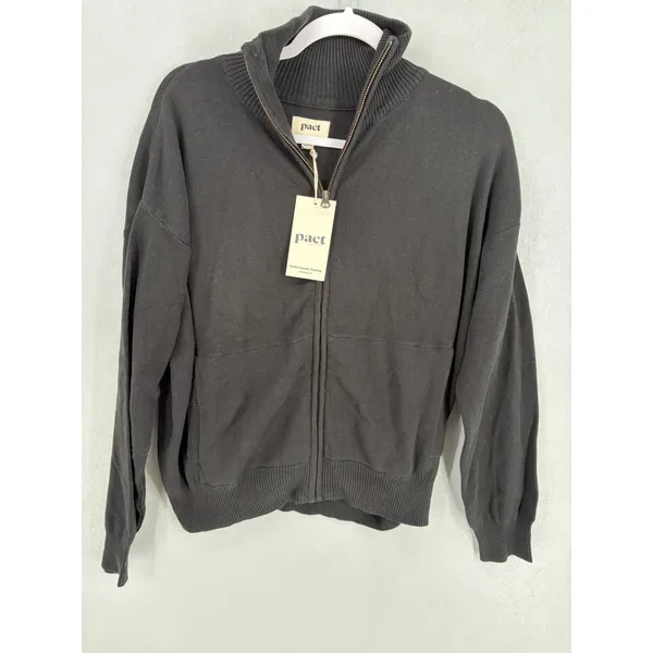Pact Women Cardigan Full Zip Mock Neck Organic Cotton Black M - Image 2