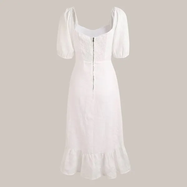 Rihoas Puff Sleeve Split Hem Midi Dress White - Image 3