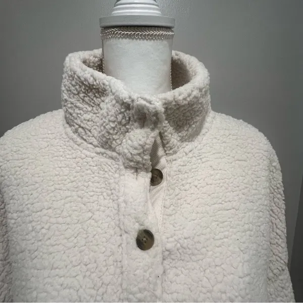 Aerie Sherpa half button sweater with pockets women's size large oversized fit - Image 10
