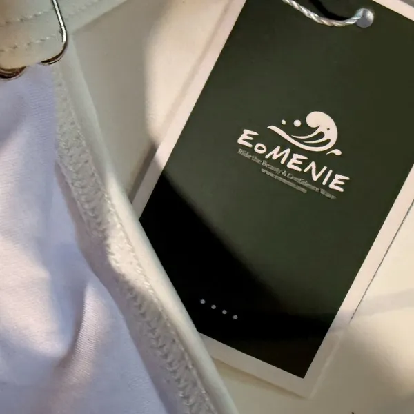 E.Menie White ruched spaghetti strap one piece build in bra‎ swimsuit medium - Image 5