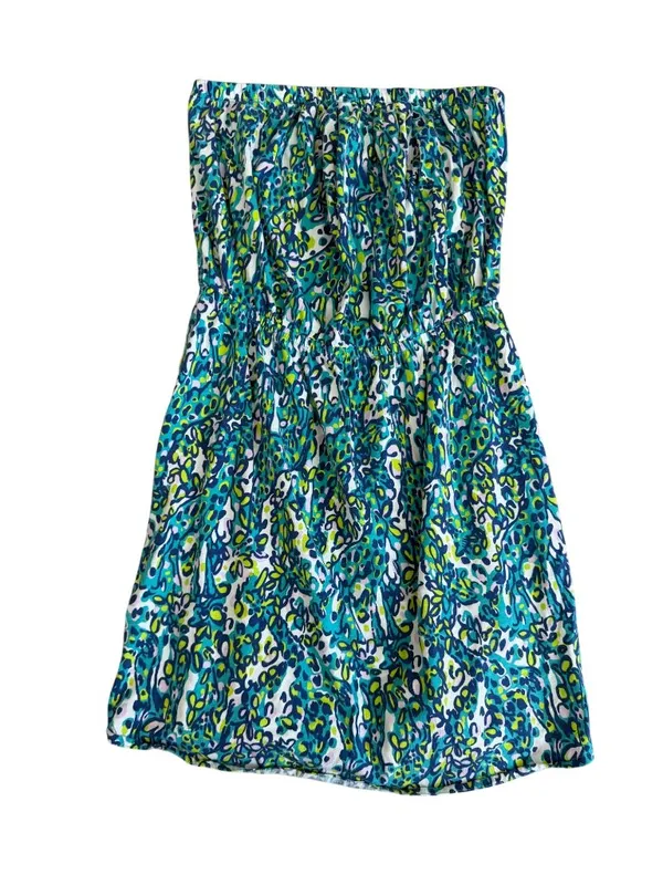 LILLY PULITZER Green Blue Floral Strapless Dress Size Medium - Image 5