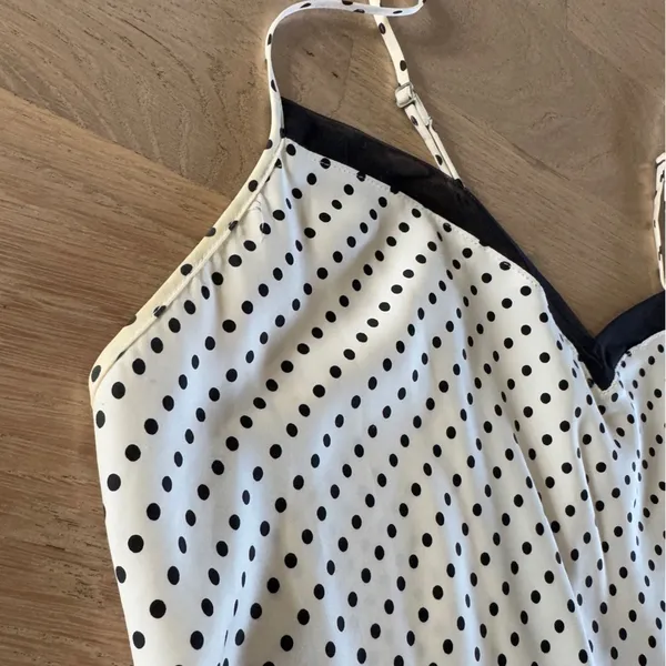 Natori Retro Polka Dot Midi Slip Dress White Black Mesh - Image 5