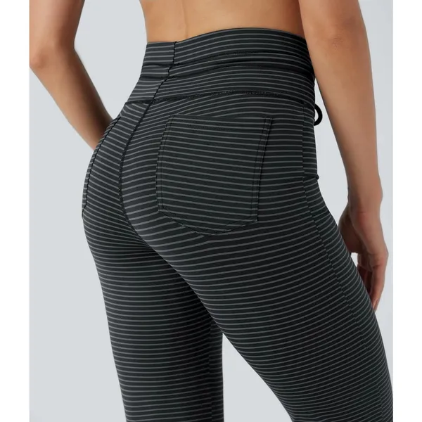 Halara High Steel Stripe Waisted Stripe Flare Yoga Pilates Pants Pockets S Tall - Image 5