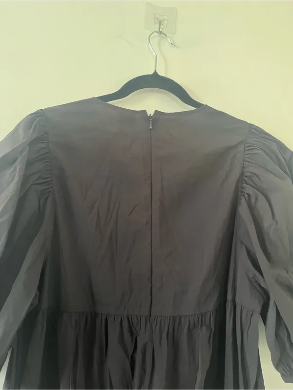 H&M Black Puff Sleeve Tiered Midi Dress Small Modest Romantic Cottagecore - Image 8