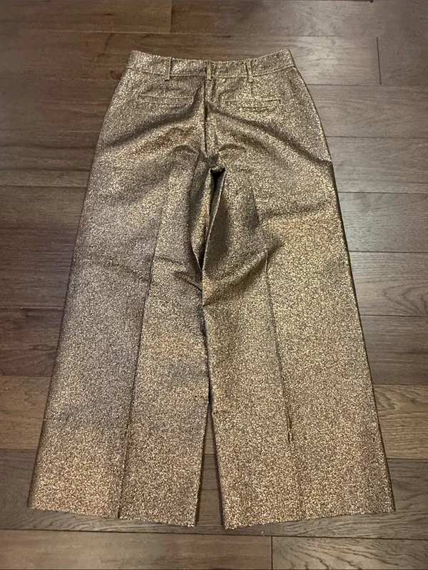 Madewell Pants Gold Metallic Shimmer Emmett Wide Leg Cropped Sz 27 - C61-116 - Image 6