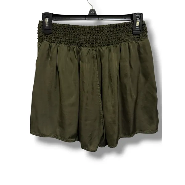 Aerie Smocked Waist Flowy Shorts Olive Green‎ Viscose Pockets Womens Small - Image 3