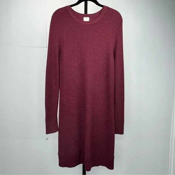 A New Day Sweater Dress Womens M Burgundy Ribbed Knit Midi Long Sleeve Fall - Image 3