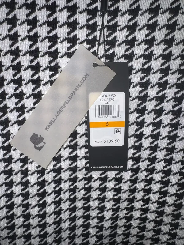 Karl Lagerfeld Black & White Houndstooth Knit Fit-and-Flare Dress - Image 4