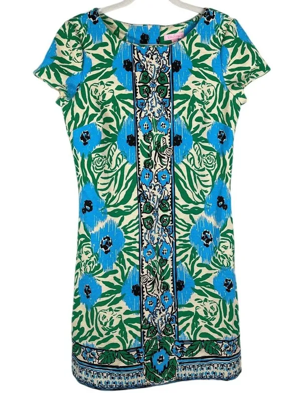 Lilly Pulitzer Layton Sea Oat Ikatty Ikat Engineer Print Shift Dress Size Medium - Image 5