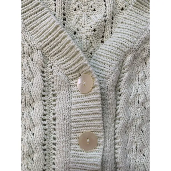 Vintage 90s Fitted Cable Knit‎ Cardigan Sweater Cropped Pastel Pistachio Green - Image 9