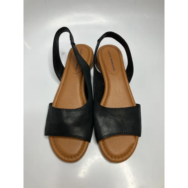 Lucky Brand Rimma Sandals Women 7.5 Black Excellent Leather Slingback Block Heel - Image 2