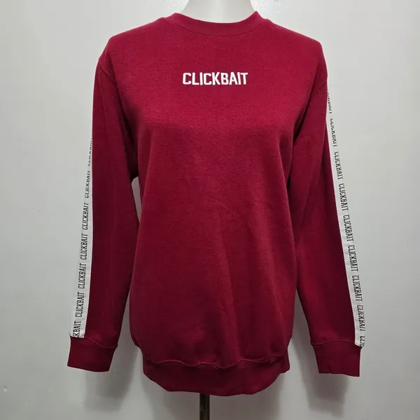 Fanjoy Clickbait Sweatshirt Small Maroon Logo Tape Sleeve Crewneck Pullover - Image 2