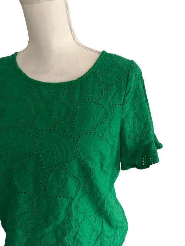 SKIES ARE BLUE Leaf Print Green Short Sleeve Top Size Small - Image 5