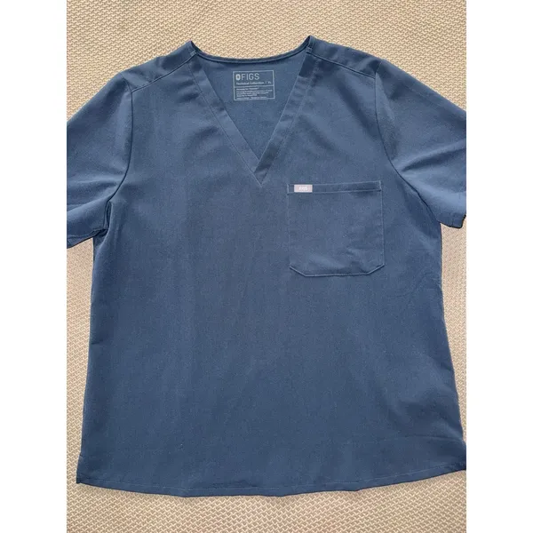 FIGS Women's Technical Collection Scrub Top Teal Short Sleeve Button Up Sz XL‎ - Image 2