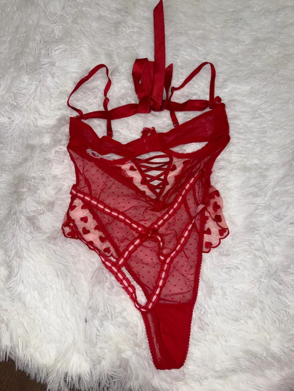 Victoria's Secret Red Sheer Lace-Up Teddy size Large Lingerie - Image 5