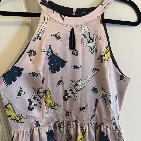 Unique Vintage Smak Parlour Pink Retro Paper Doll Halter Neck Dress Size Large - Image 2