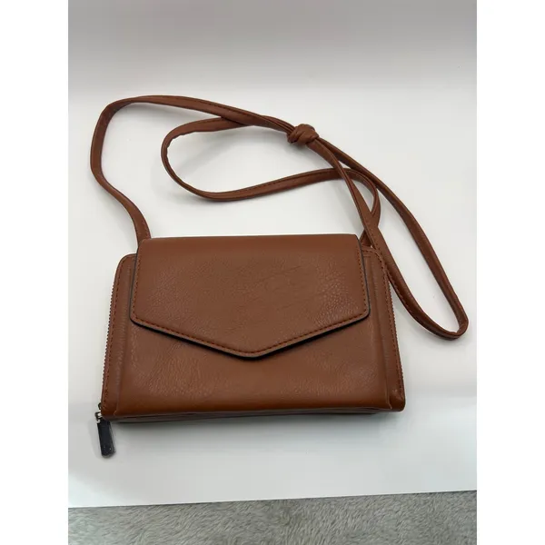 Brown Leather Crossbody Wallet Bag Snap Closure Organizer Purse - Image 2