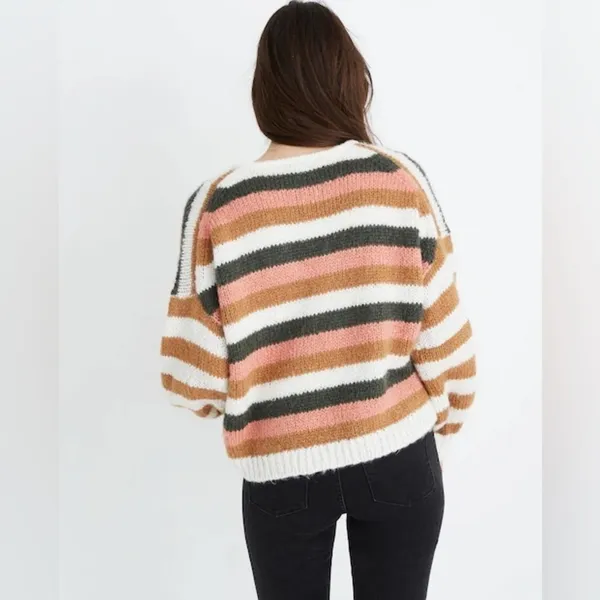Madewell Balloon-Sleeve Pullover‎ Sweater in Stripe Mix Size Large - Image 2