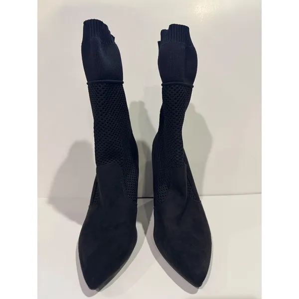 Anne Michelle Black Sock Booties Size 8 Mesh Knit Stiletto Pointed Toe Mid Calf - Image 5