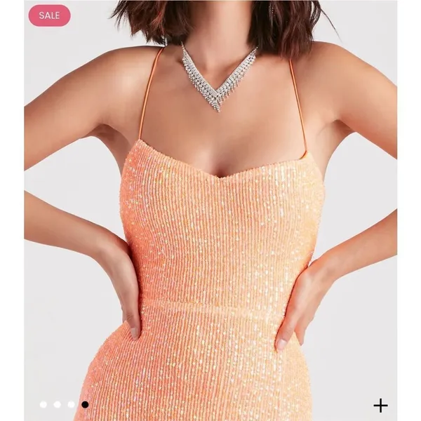 Windsor NWT Dazzle Down Sequin Lace-Up Mini Dress in peach size medium - Image 4