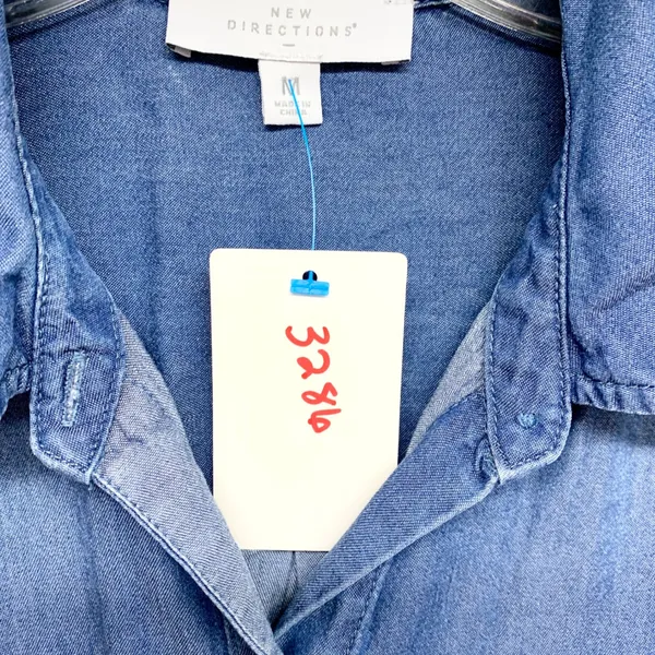 New Directions Chambray Button‎ Down Womens Size M Blue Lyocell Denim Shirt Top - Image 5
