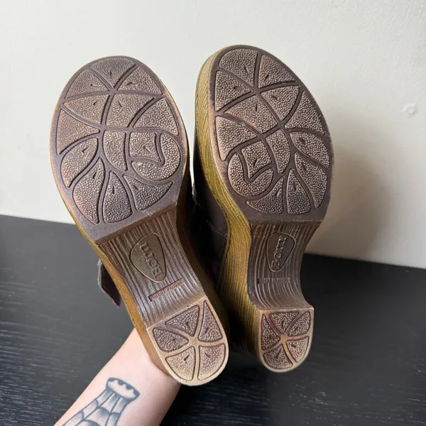 Born Brown Chunky Leather Braided Buckle Platform Clogs Mules Heels Womens 7 - Image 4